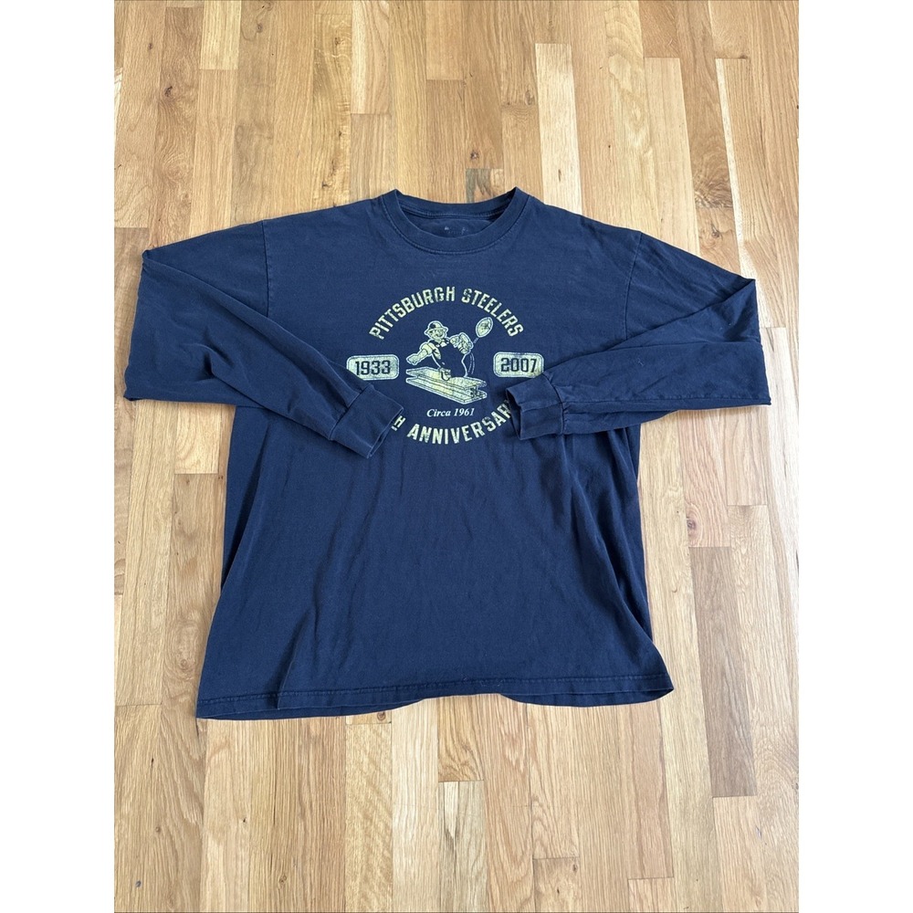 Pittsburgh Steelers 75th‎ Anniversary Black NFL T-Shirt L Reebok Football 2007